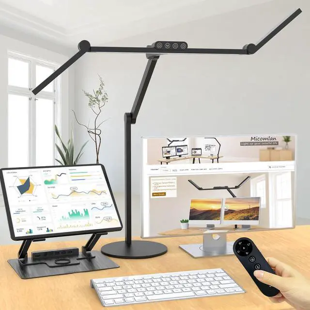 Main image of Micomlan Architect Desk Lamp with Remote Control, Adjustable Led Desk Light for Home Office with Base, 24W Bright Auto Dimming Table Light Rotatable Office Lamp with Swing Arm for Computer Cafting