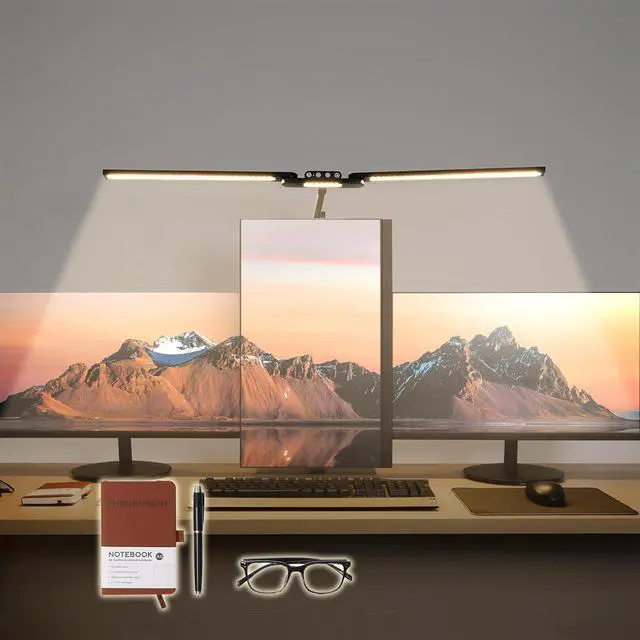 Main image of LED Desk Lamp, Anti Eyestrain with Blue Light Blocking Glasses Included, 3000K-6500K with Clamp, Architect Style Swing Arm, Wide Monitor Computer Light for Home Office Gift