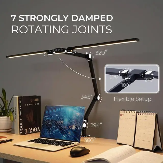 Alt view image 5 of 7 - LED Desk Lamp, Anti Eyestrain with Blue Light Blocking Glasses Included, 3000K-6500K with Clamp, Architect Style Swing Arm, Wide Monitor Computer Light for Home Office Gift