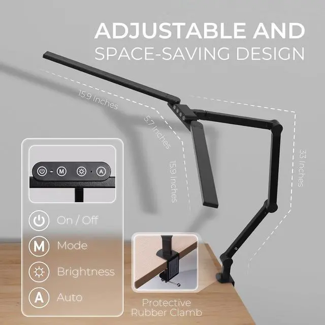 Alt view image 6 of 7 - LED Desk Lamp, Anti Eyestrain with Blue Light Blocking Glasses Included, 3000K-6500K with Clamp, Architect Style Swing Arm, Wide Monitor Computer Light for Home Office Gift