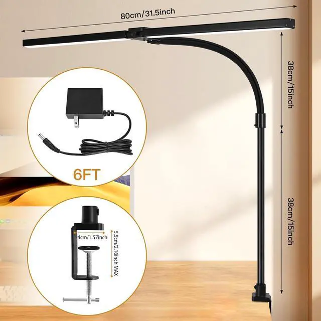 Alt view image 4 of 7 - Double Head LED Desk Lamp with Remote Control for Home Office 24W Brightest Computer Desk Light for Workbench Drafting Architect Study Reading with Anti-Glare Cover