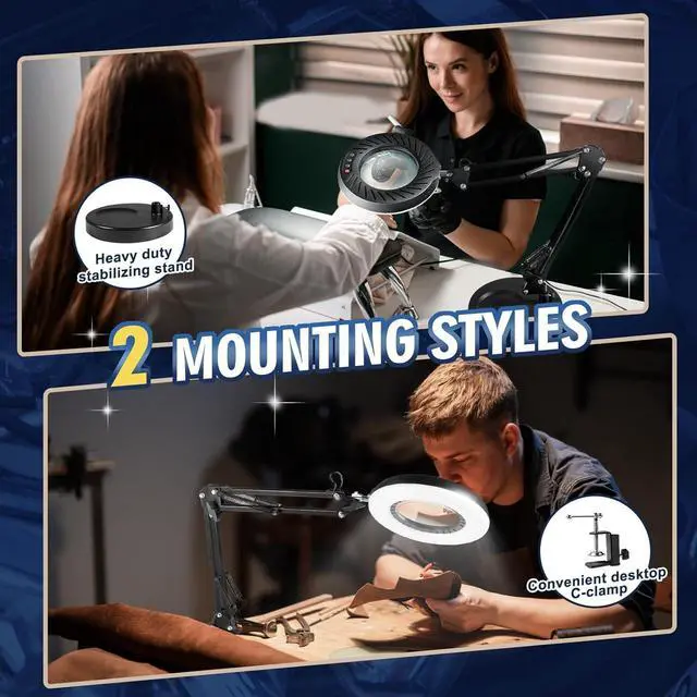 Alt view image 7 of 7 - 12X Magnifying Glass with Light and Stand, 144 LEDs Brightest Desktop Magnifying Lamp, 10 Dimmable Brightness 5 Color Modes, Hands Free Metal Desk Lamp for Craft Reading Painting Hobby Close Work