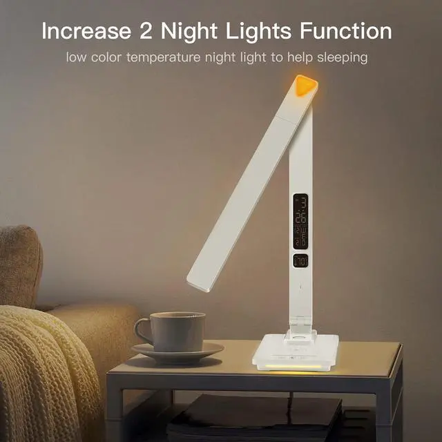 Alt view image 4 of 7 - LED Desk Lamp with Wireless Charger: Desk Lamps for Home Office Bedroom, 5 Color Modes & Brightness Dimmable, 2 Night Light