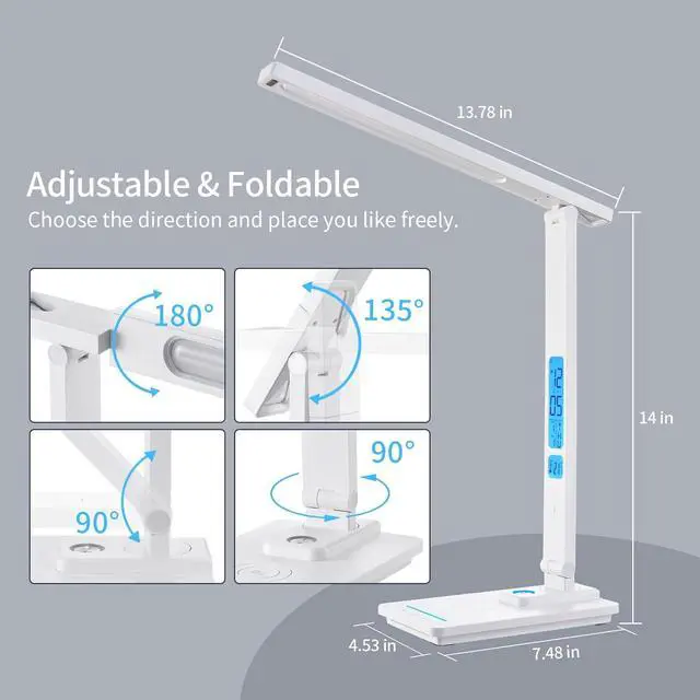 Alt view image 6 of 7 - LED Desk Lamp with Wireless Charger: Desk Lamps for Home Office Bedroom, 5 Color Modes & Brightness Dimmable, 2 Night Light