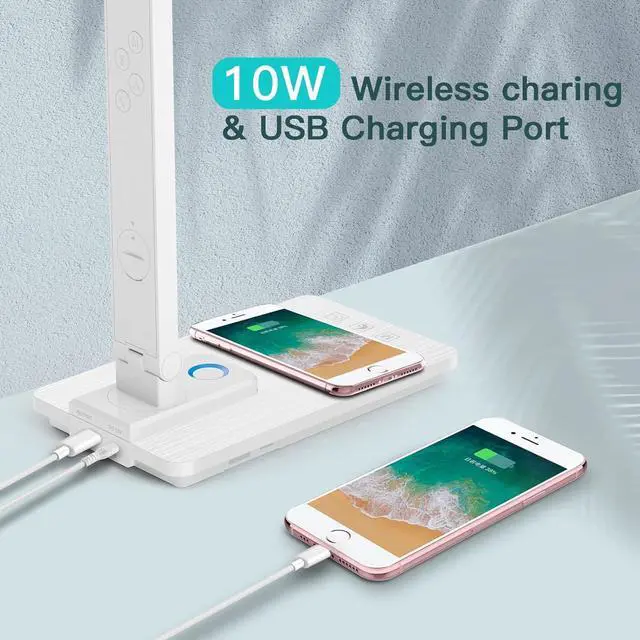Alt view image 7 of 7 - LED Desk Lamp with Wireless Charger: Desk Lamps for Home Office Bedroom, 5 Color Modes & Brightness Dimmable, 2 Night Light