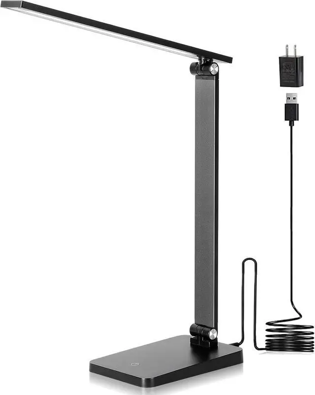 Main image of LED Desk Lamp for Home Office, 3 Levels Dimmable Desk Light with USB Charging Port, Small Study Lamp, Reading Light for Table, Black, 5000K