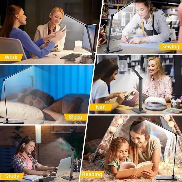 Alt view image 7 of 7 - LED Desk Lamp for Home Office, 3 Levels Dimmable Desk Light with USB Charging Port, Small Study Lamp, Reading Light for Table, Black, 5000K