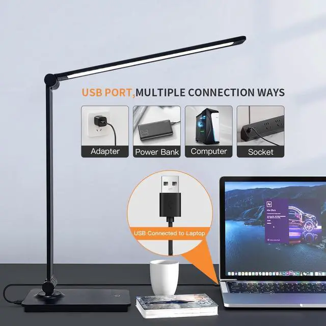 Alt view image 5 of 7 - Desk Lamp, LUJOLUMIN Desk Light, Dimmable Reading Lamp,CRI>90, 700 Lumen, 3 Brightness Levels, Touch Control, LED Foldable Led Lamp for Kids, Working, Office, Study