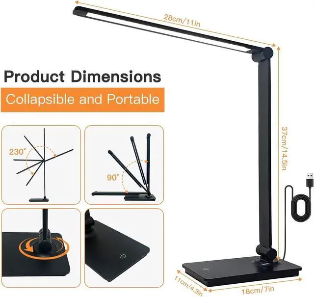 Alt view image 6 of 7 - Desk Lamp, LUJOLUMIN Desk Light, Dimmable Reading Lamp,CRI>90, 700 Lumen, 3 Brightness Levels, Touch Control, LED Foldable Led Lamp for Kids, Working, Office, Study