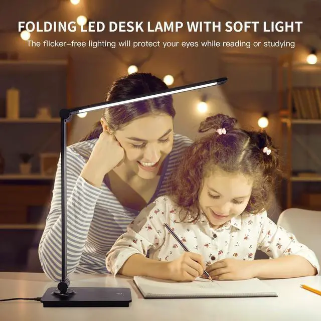 Alt view image 7 of 7 - Desk Lamp, LUJOLUMIN Desk Light, Dimmable Reading Lamp,CRI>90, 700 Lumen, 3 Brightness Levels, Touch Control, LED Foldable Led Lamp for Kids, Working, Office, Study