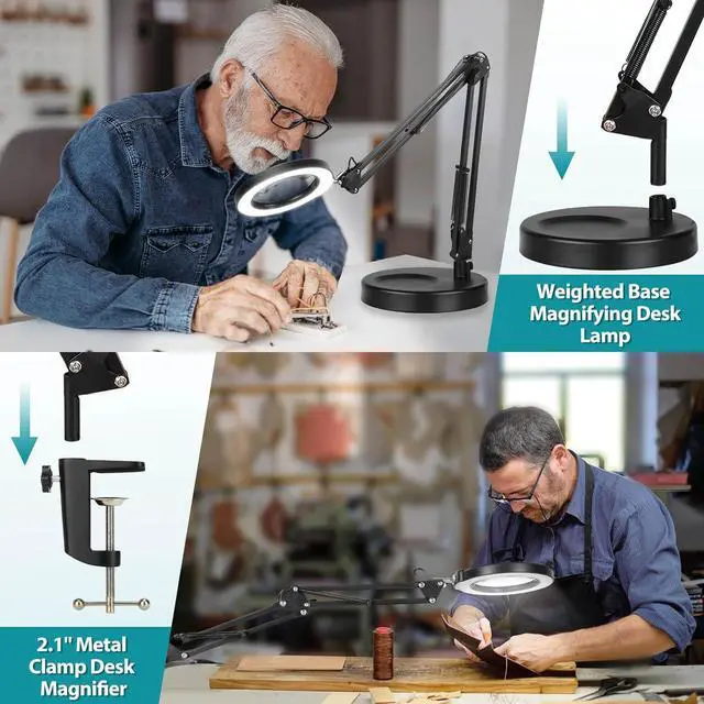 Alt view image 5 of 7 - 10X Magnifying Glass with Light and Stand, 2-in-1 Desk Lamp & Clamp Light, Seylae 5 Color Modes, Brightness Stepless Dimmable LED Lighted Magnifier Hands Free, Magnifier Lamp for Close Work, Reading