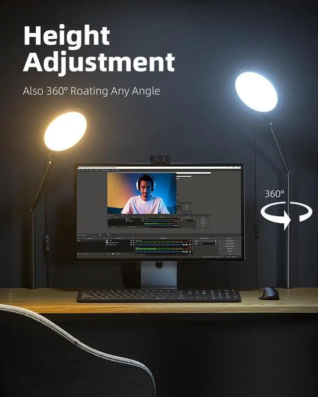 Alt view image 3 of 7 - Weilisi 10.2" Desk Ring Light with Stand for Zoom Meetings, Ring Light for Desk with Clamp, 360° Rotate & Flexible Height Video Conference Light, Adjust Arm Desk Lamp Zoom Light for Home Office