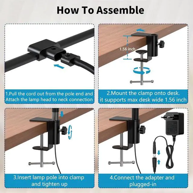 Alt view image 5 of 7 - KableRika Desk lamp,Double Head LED Desk Lamp with Clamp,Architect Desk Lights for Home Office,Eye-Caring Desktop Office Lamp 4-Brightness 4-Color Table Lamp for Monitor Workbench Study Reading