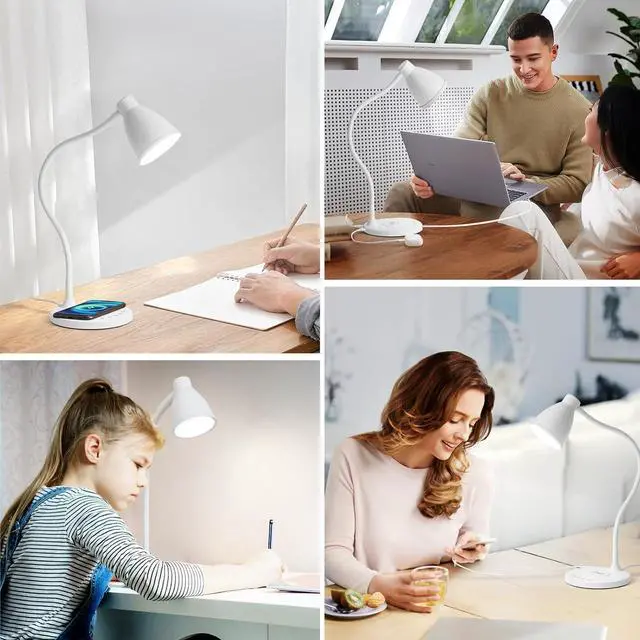 Alt view image 7 of 7 - BOHON Desk Lamp for Home Office, LED Desk Light with USB C+A Charging Ports, Wireless Charger, 5 Colors Stepless Dimming Reading Light Timer, Touch Bedside Table Lamp for College Dorm Room White