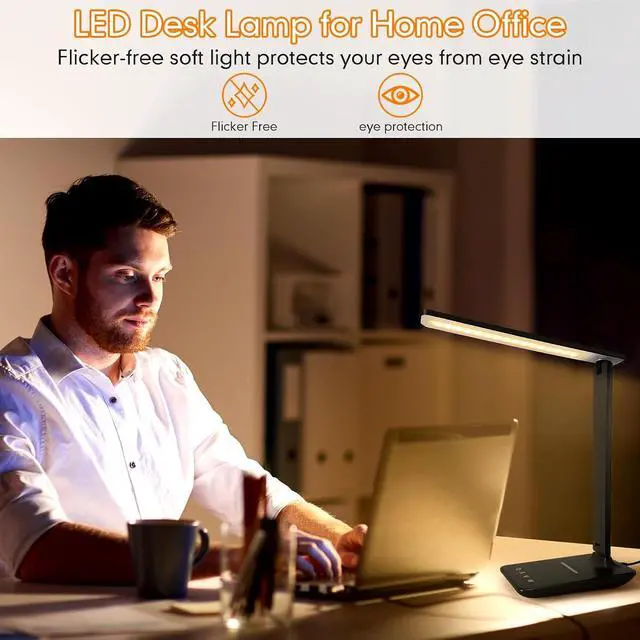 Alt view image 3 of 7 - White crown LED Desk Lamp with 15W Wireless Charger & USB Port, Dimmable Table Lamp with 5 Lighting Modes, Sensitive Touch Control, Foldable & Portable Desk Light for Home, Office, Bedroom, Reading