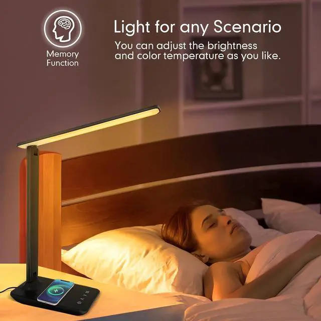 Alt view image 5 of 7 - White crown LED Desk Lamp with 15W Wireless Charger & USB Port, Dimmable Table Lamp with 5 Lighting Modes, Sensitive Touch Control, Foldable & Portable Desk Light for Home, Office, Bedroom, Reading
