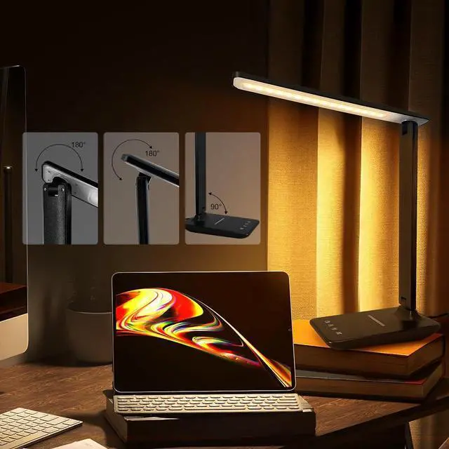 Alt view image 7 of 7 - White crown LED Desk Lamp with 15W Wireless Charger & USB Port, Dimmable Table Lamp with 5 Lighting Modes, Sensitive Touch Control, Foldable & Portable Desk Light for Home, Office, Bedroom, Reading