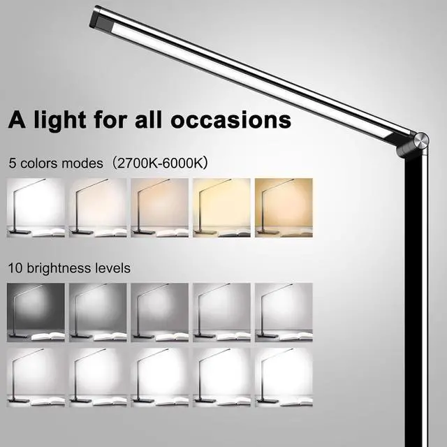 Alt view image 2 of 7 - AFROG 8-in-1 4th Gen Multifunctional LED Desk Lamp with 10W Fast Wireless Charger,USB Charging Port,1200Lux Super Bright,5 Lighting Mode,7 Brightness 40 Min Timer,Night Light Function,5000K