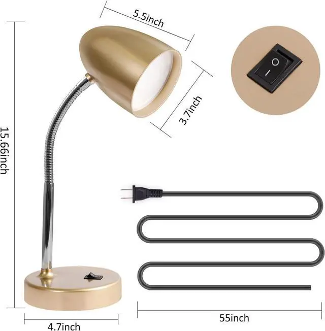 Alt view image 2 of 7 - ENERGETIC SMARTER LIGHTING LED Desk Lamp, Flexible Gooseneck with Table lamp, 3.5W 240LM 4000K Cool White Study Lamps for Bedroom and Office, Eye Protection, ETL Listed,Gold