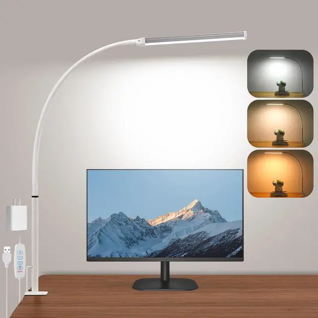 Main image of Led Desk Lamp for Home Office, Eye-Caring Desk Light with Clamp, Clip on Light for Reading, 3 Modes 10 Brightness, Flexible Gooseneck, Memory Function, Study, Work, Draw, White