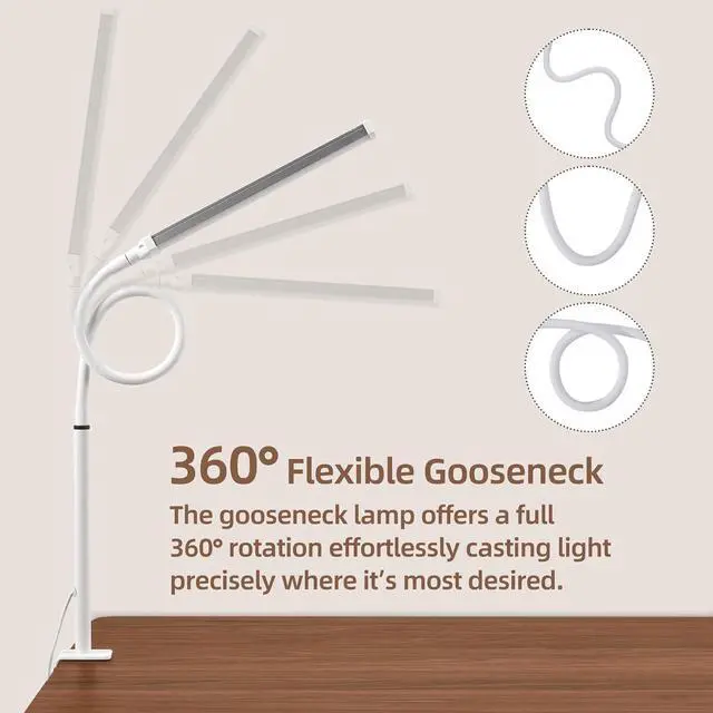 Alt view image 3 of 6 - Led Desk Lamp for Home Office, Eye-Caring Desk Light with Clamp, Clip on Light for Reading, 3 Modes 10 Brightness, Flexible Gooseneck, Memory Function, Study, Work, Draw, White