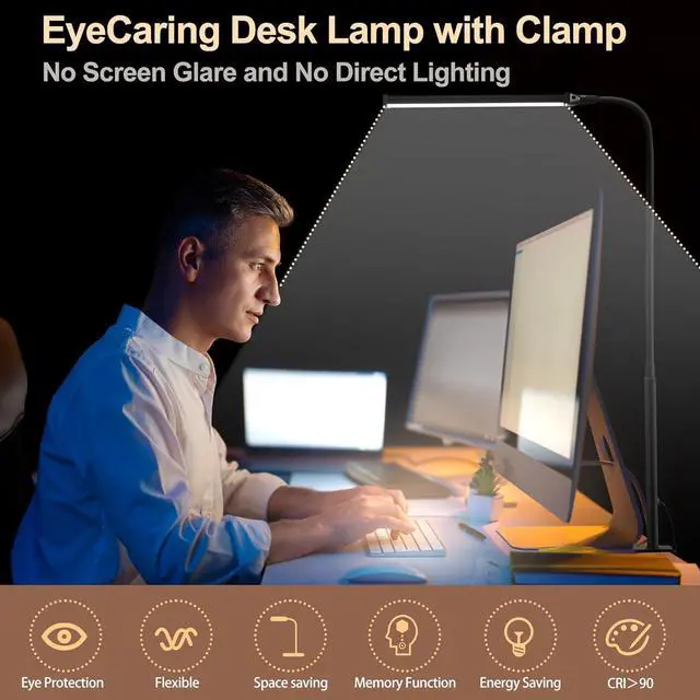 Alt view image 5 of 6 - Led Desk Lamp for Home Office, Eye-Caring Desk Light with Clamp, Clip on Light for Reading, 3 Modes 10 Brightness, Flexible Gooseneck, Memory Function, Study, Work, Draw, White