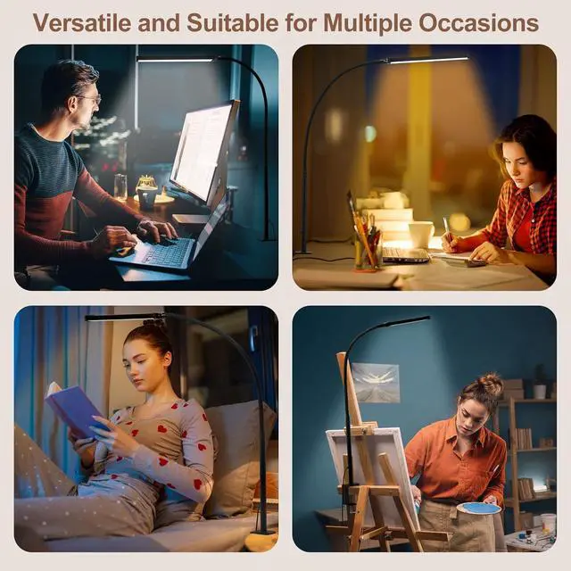 Alt view image 6 of 6 - Led Desk Lamp for Home Office, Eye-Caring Desk Light with Clamp, Clip on Light for Reading, 3 Modes 10 Brightness, Flexible Gooseneck, Memory Function, Study, Work, Draw, White