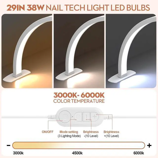 Alt view image 2 of 6 - Premium Large Half Moon LED Light for Nail Tech, Foldable Arch Light for Nail Desk Lamp with Phone Stand Perfect for Manicure Handicraft Lighting (White, Large)