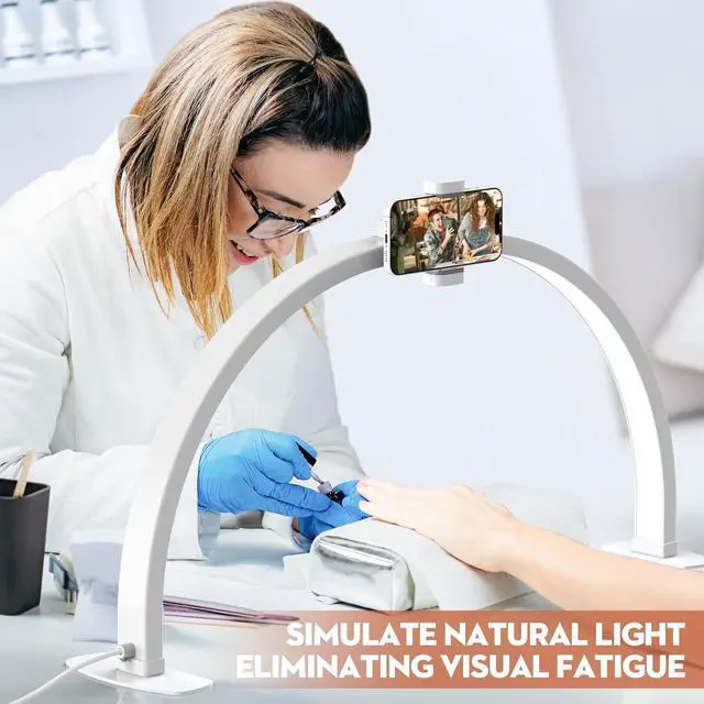 Alt view image 4 of 6 - Premium Large Half Moon LED Light for Nail Tech, Foldable Arch Light for Nail Desk Lamp with Phone Stand Perfect for Manicure Handicraft Lighting (White, Large)