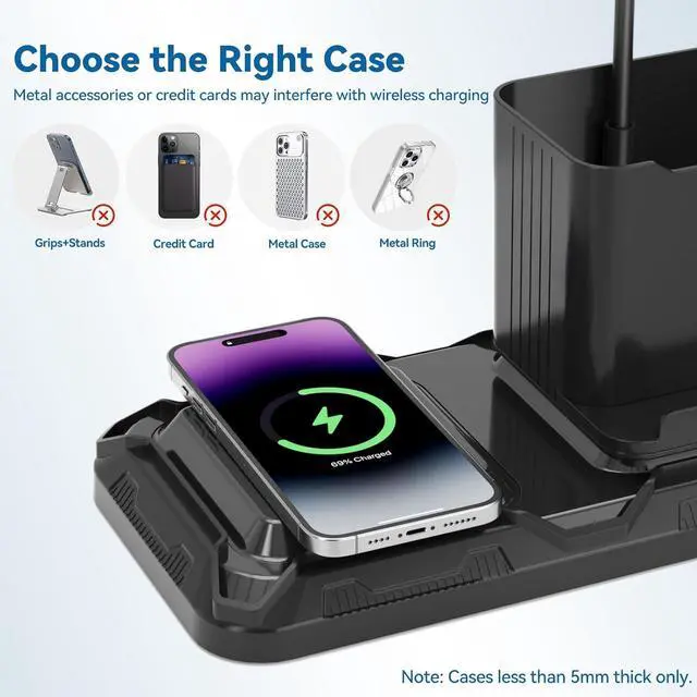 Alt view image 3 of 7 - KDD 4 in 1 Desk Lamp with Wireless Charger - 360° Rotating Gooseneck Small Table Lamp with Pen Holder & Phone Stand, Adjustable White and Warm Light Dual Mode LED Desk Light for College Dorm Room