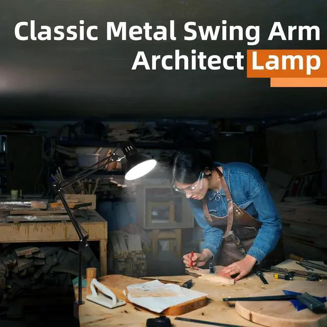 Alt view image 3 of 7 - Hypool Desk Lamp w/A19 E26 LED Bulb for Home Office Eye-Caring Metal Extra Tall Swing Arm High Intensity Clamp Flexible Gooseneck Side Table Working Reading Computer Workbench 5000K White Light