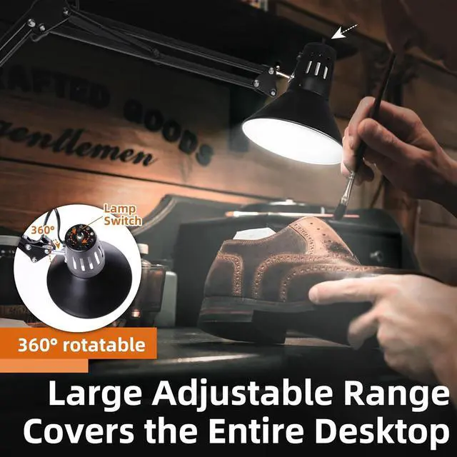 Alt view image 4 of 7 - Hypool Desk Lamp w/A19 E26 LED Bulb for Home Office Eye-Caring Metal Extra Tall Swing Arm High Intensity Clamp Flexible Gooseneck Side Table Working Reading Computer Workbench 5000K White Light