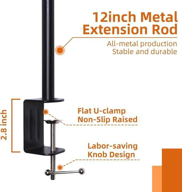 Alt view image 7 of 7 - Hypool Desk Lamp w/A19 E26 LED Bulb for Home Office Eye-Caring Metal Extra Tall Swing Arm High Intensity Clamp Flexible Gooseneck Side Table Working Reading Computer Workbench 5000K White Light