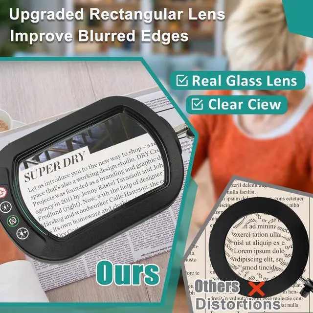 Alt view image 4 of 7 - 10X Rectangle Magnifying Glass with Light, 5 Color Modes Stepless Dimmable Magnifier with Stand, LED Lighted Clamp Desk Lamp with Swing Arm, Hands Free for Reading Painting Crafts Close Work