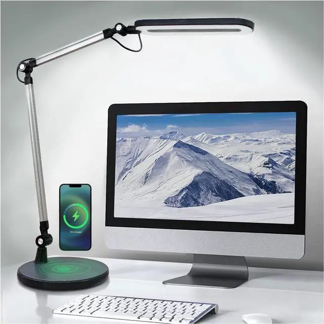 Main image of Desk Lamps for Home Office with Wireless Charger | 3 Color & 12 Brightness Levels | Tall Architect LED Desk Lamp Adjustable Swing Arm | Eye Care Light for Reading, Study, Drafting, Video Calls