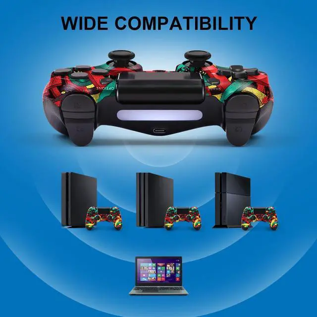 Alt view image 3 of 6 - MOOGOLE Wireless Controller Compatible with PS4, with USB C Cable/1000mAh Battery/Dual Motors/6-Axis Gyro/3.5mm Audio Jack/Multi Touch Pad/Share Button (Colorful Arrows)