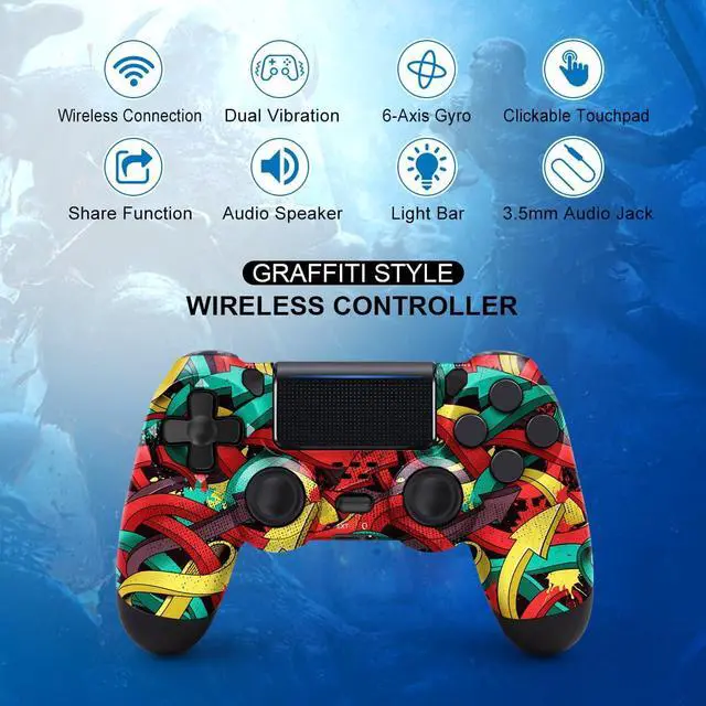 Alt view image 2 of 6 - MOOGOLE Wireless Controller Compatible with PS4, with USB C Cable/1000mAh Battery/Dual Motors/6-Axis Gyro/3.5mm Audio Jack/Multi Touch Pad/Share Button (Colorful Arrows)