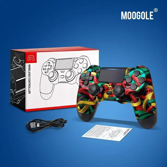 Alt view image 6 of 6 - MOOGOLE Wireless Controller Compatible with PS4, with USB C Cable/1000mAh Battery/Dual Motors/6-Axis Gyro/3.5mm Audio Jack/Multi Touch Pad/Share Button (Colorful Arrows)