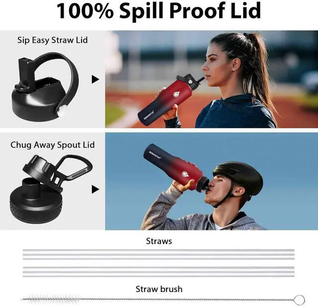 Alt view image 4 of 7 - SENDESTAR 32oz Water Bottle Wide Mouth Stainless Steel Vacuum Insulated Double Wall with 2 Straw Lids Fit in Any Car Cup Holder