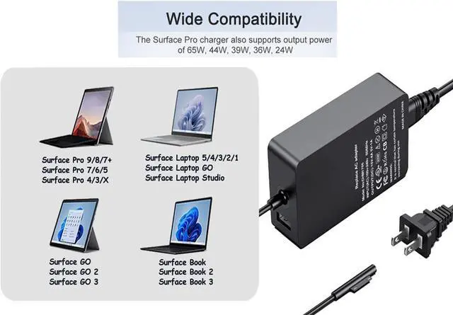 Alt view image 2 of 7 - Surface Laptop Pro Charger 65W 44W 36W 24W Compatible with Microsoft Surface Pro 3/4/5/6/7/8/9/X Laptop 1/2/3/4 Go 1/2/3 Book 1/2/3 Power Supply Adapter