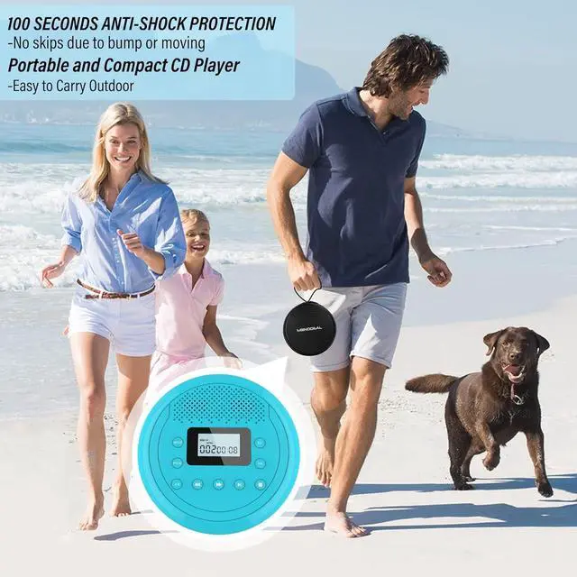Alt view image 4 of 7 - Monodeal Portable Rechargeable CD Player | Built-in Speaker, Walkman for Car & Home, Kids, Anti-Skip with Headphones (Cyan-Blue)