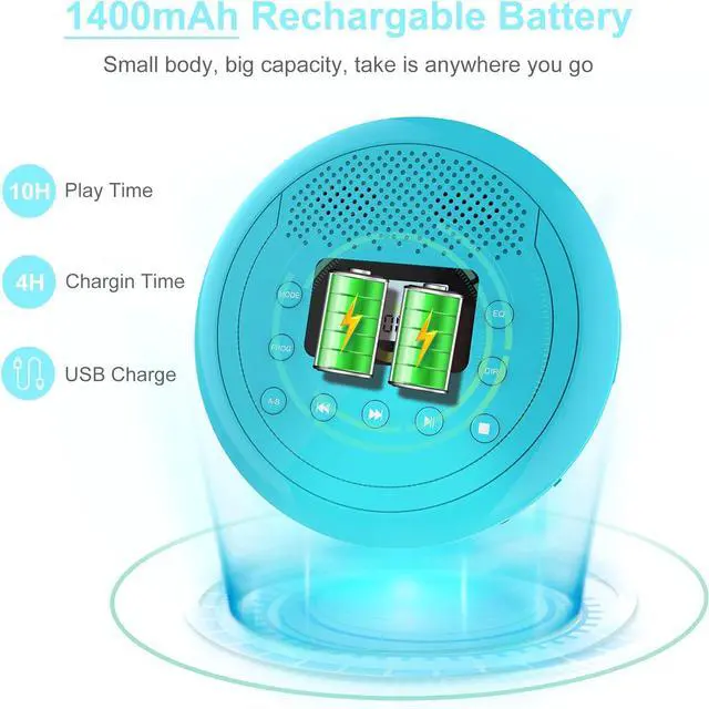 Alt view image 6 of 7 - Monodeal Portable Rechargeable CD Player | Built-in Speaker, Walkman for Car & Home, Kids, Anti-Skip with Headphones (Cyan-Blue)
