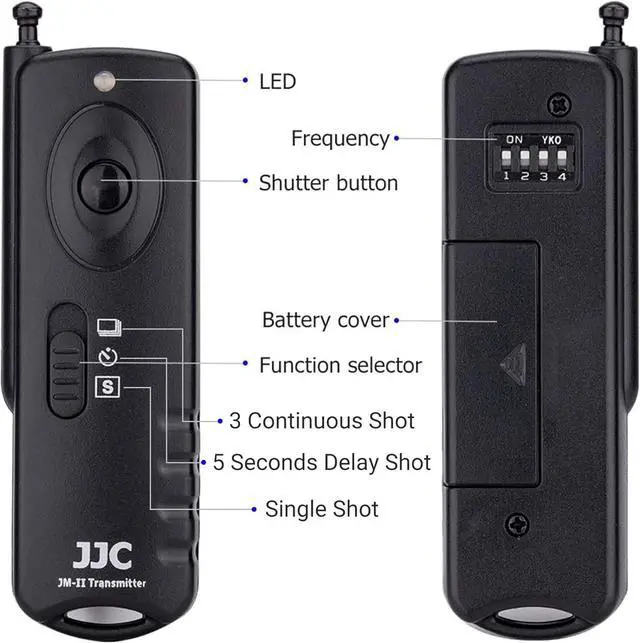 Alt view image 2 of 7 - JJC Radio Wireless Remote Control Shutter Release for Nikon Z6III Z6II Z7II Z5 Z6 P1100 P1000 Z7 D750 D780 D7500 D7200 D5300 D5600 D5500 D3300 D3200 D610 D600 Df D7100 D7000 D5200 D5100 & More Camera