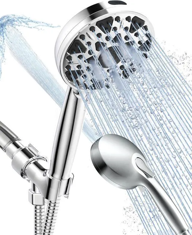 Main image of Shower Head with Handheld High Pressure Multi-Function 7 modes, Built-in Power Wash to Clear Tub, Tile & Pets, 5 High Flow Hand Held Rain Showerhead with Extra Long Hose and Adjustable Bracket