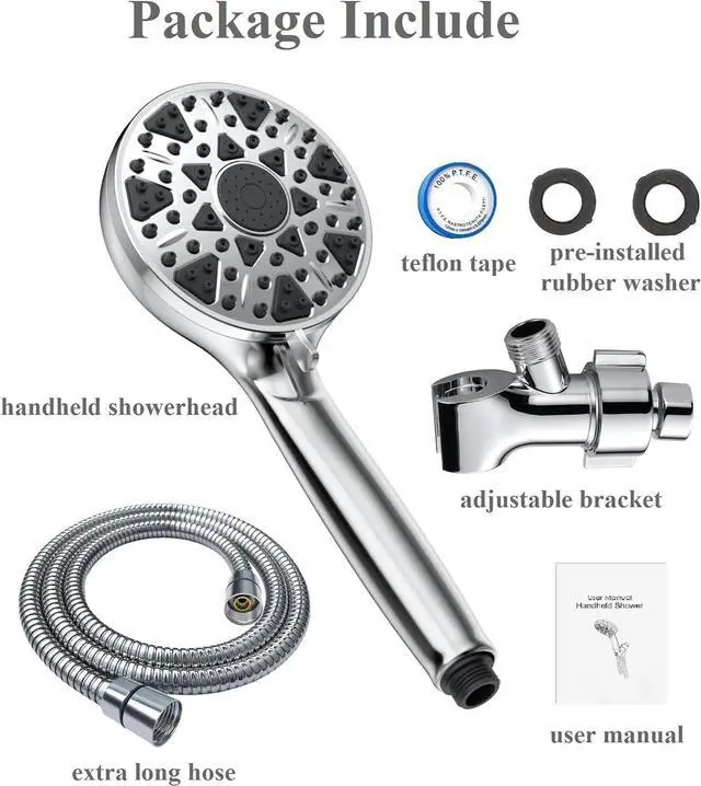 Alt view image 7 of 7 - Shower Head with Handheld High Pressure Multi-Function 7 modes, Built-in Power Wash to Clear Tub, Tile & Pets, 5 High Flow Hand Held Rain Showerhead with Extra Long Hose and Adjustable Bracket