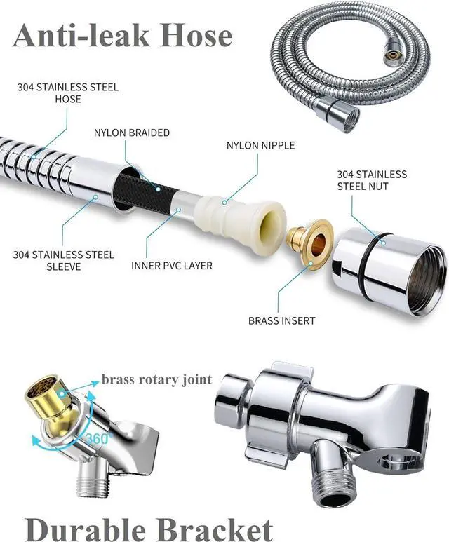 Alt view image 6 of 7 - Shower Head with Handheld High Pressure Multi-Function 7 modes, Built-in Power Wash to Clear Tub, Tile & Pets, 5 High Flow Hand Held Rain Showerhead with Extra Long Hose and Adjustable Bracket