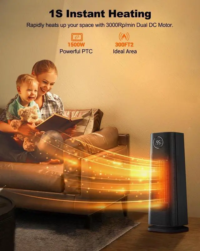 Alt view image 2 of 7 - Space Heater for Indoor Use, 1500W Fast Electric Portable Ceramic Heaters with Thermostat, 4 Modes, 24H Timer, 70°Oscillating Room Heater with Remote for Office Bedroom Use, 2023 Upgraded