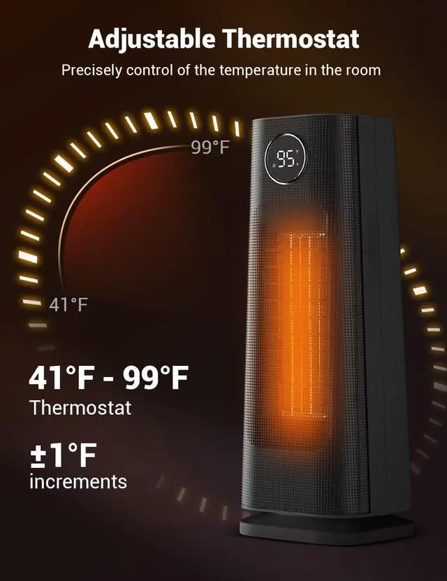 Alt view image 7 of 7 - Space Heater for Indoor Use, 1500W Fast Electric Portable Ceramic Heaters with Thermostat, 4 Modes, 24H Timer, 70°Oscillating Room Heater with Remote for Office Bedroom Use, 2023 Upgraded