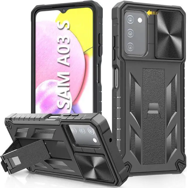 Main image of for Samsung Galaxy A03s Protective Case: Military Grade Drop Proof Full Protection Mobile Phone Cover with Kickstand | Rugged Shockproof TPU Matte Textured Tough Bumper Shell