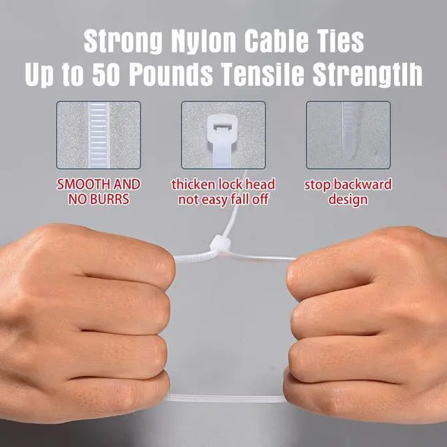 Alt view image 7 of 7 - Zip Ties 12 Inch Heavy Duty Clear 1000 Pack Tensile Strength 50 lbs UV Resistant Industrial Cable Ties Self Locking Zipties Wire Ties Wrap Indoor Outdoor Use for Fence Garage Camping, Zcpotizi